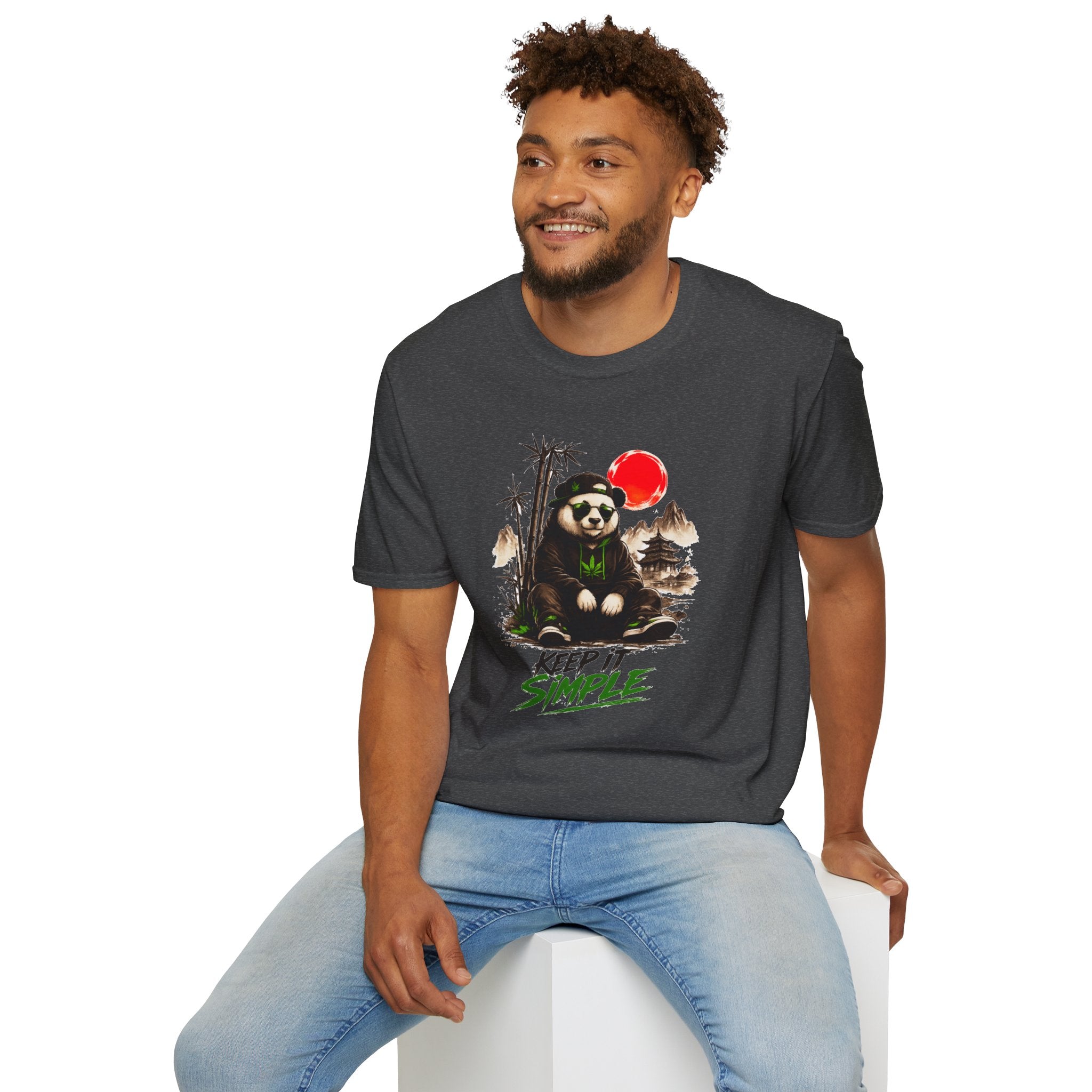 Panda Zen T-Shirt — Scenic Bamboo Bear with Red Sun