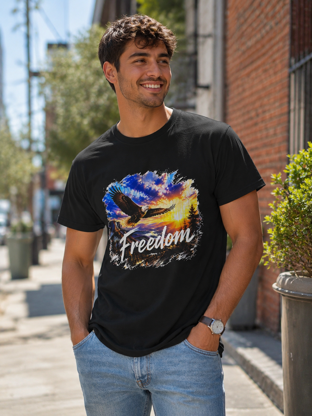 Freedom Eagle T-Shirt, Soaring Eagle Graphic Tee, Sunset Wildlife Shirt, Nature Lover Gift, Unisex Outdoor Tee