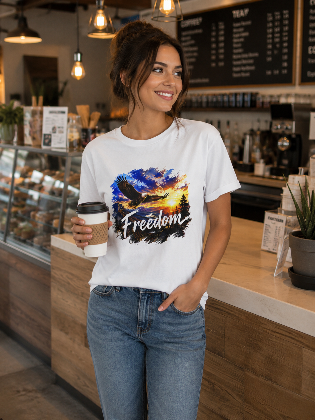 Freedom Eagle T-Shirt, Soaring Eagle Graphic Tee, Sunset Wildlife Shirt, Nature Lover Gift, Unisex Outdoor Tee