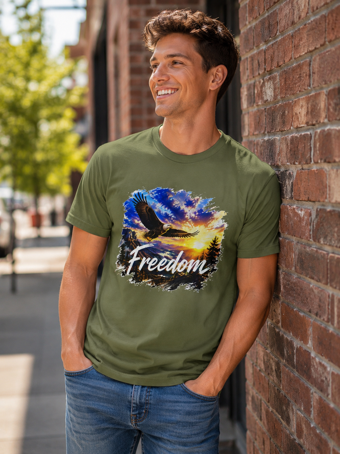 Freedom Eagle T-Shirt, Soaring Eagle Graphic Tee, Sunset Wildlife Shirt, Nature Lover Gift, Unisex Outdoor Tee