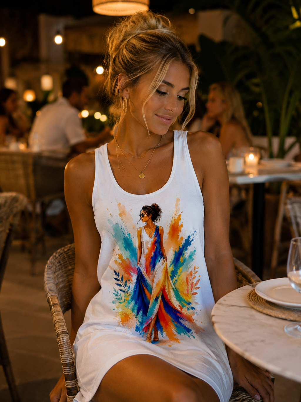 Colorful Watercolor Woman Racerback Dress, Artistic Tank Dress, Vibrant Summer Dress, Abstract Art Dress, Sleeveless Casual Dress, Gift for Her