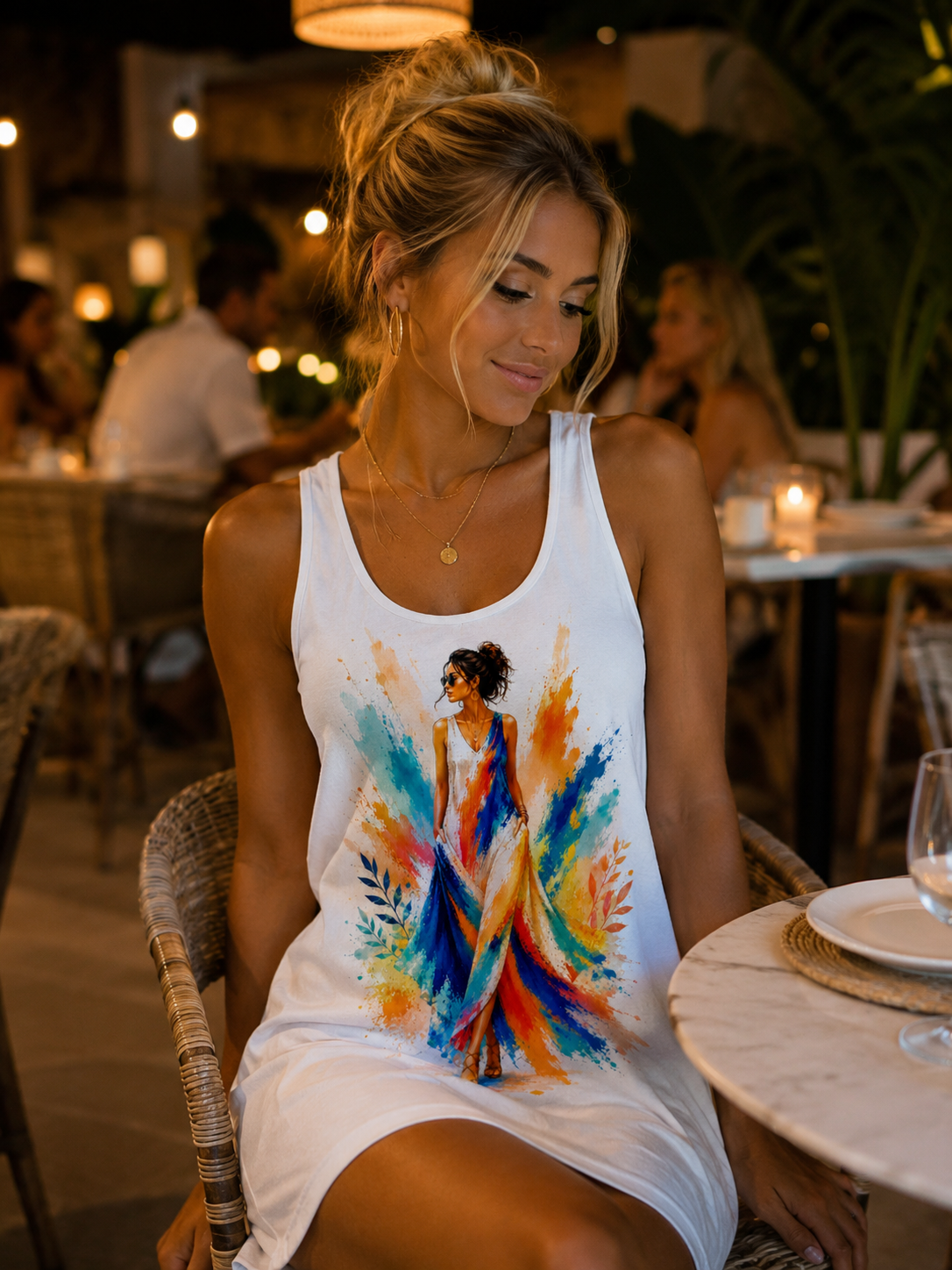 Colorful Watercolor Woman Racerback Dress, Artistic Tank Dress, Vibrant Summer Dress, Abstract Art Dress, Sleeveless Casual Dress, Gift for Her