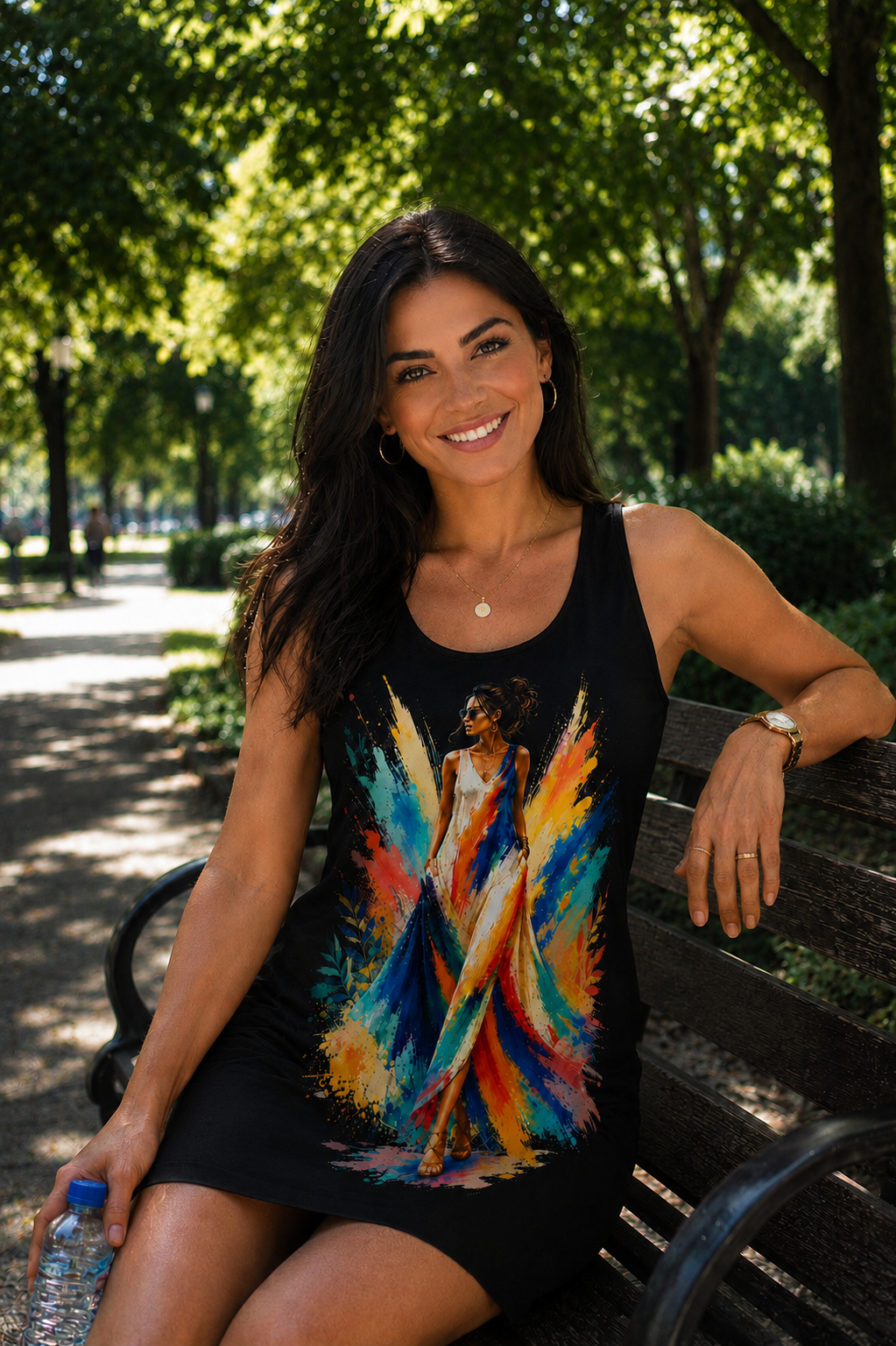 Colorful Watercolor Woman Racerback Dress, Artistic Tank Dress, Abstract Art Dress, Vibrant Summer Dress, Sleeveless Casual Dress, Gift for Her