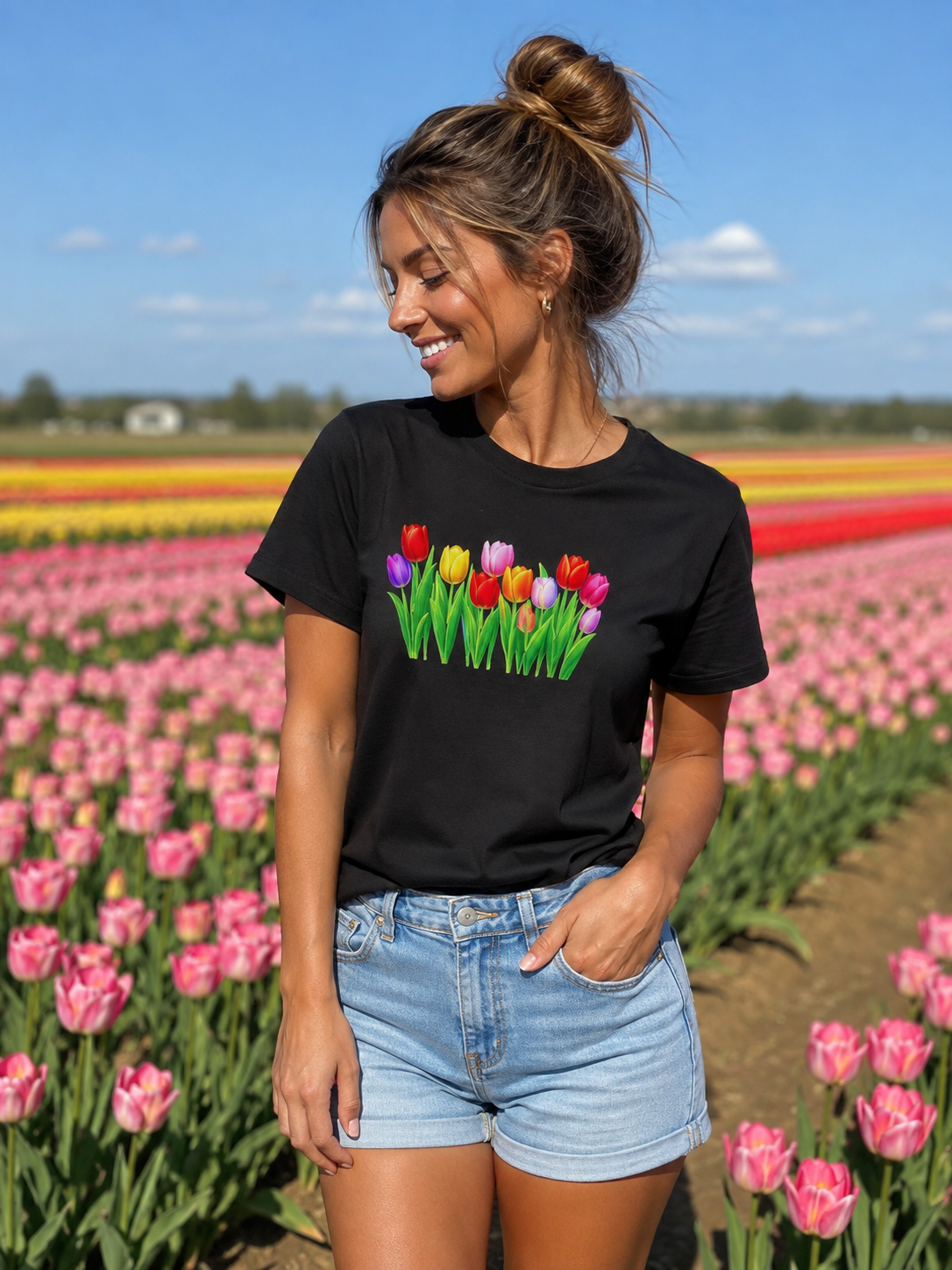 Colorful Tulip Shirt, Floral T-Shirt for Women, Botanical Graphic Tee, Spring Garden Shirt, Comfort Colors Tee