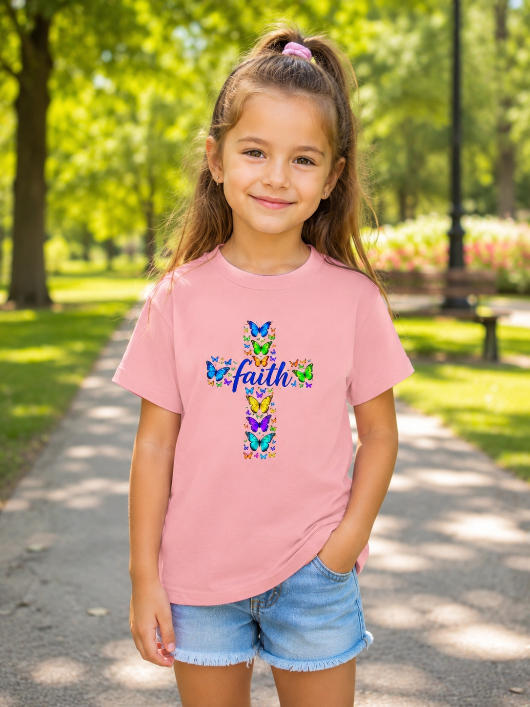Toddler Christian Shirt, Faith Cross Butterfly Tee, Kids Religious T-Shirt, Colorful Cross Shirt, Church Gift for Girls & Boys