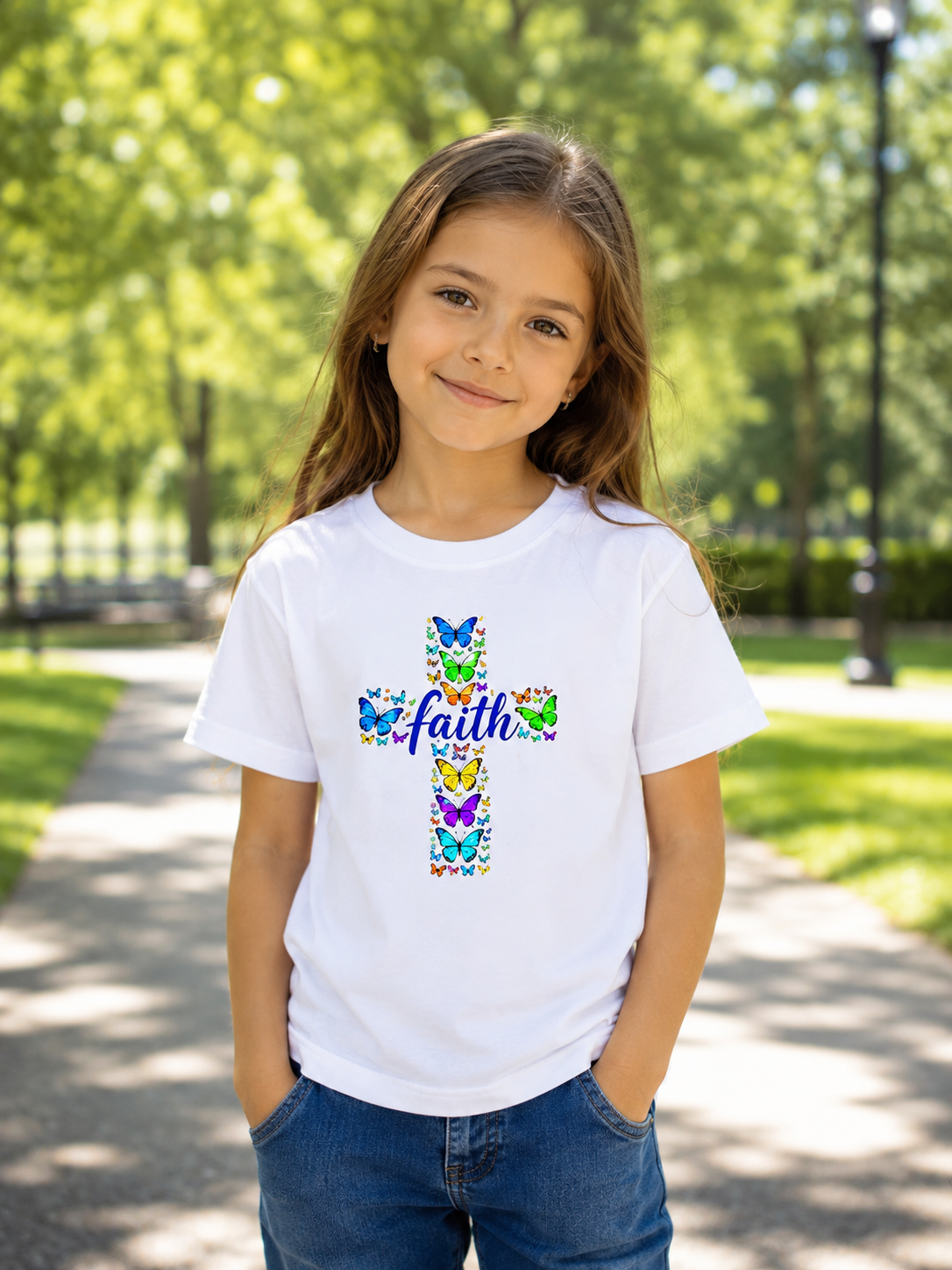 Toddler Christian Shirt, Faith Cross Butterfly Tee, Kids Religious T-Shirt, Colorful Cross Shirt, Church Gift for Girls & Boys