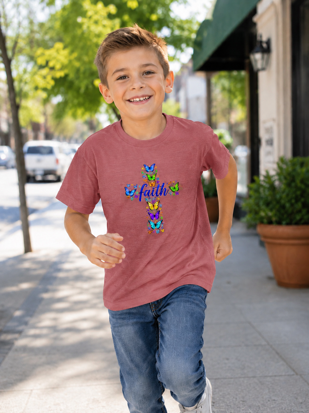 Toddler Christian Shirt, Faith Cross Butterfly Tee, Kids Religious T-Shirt, Colorful Cross Shirt, Church Gift for Girls & Boys
