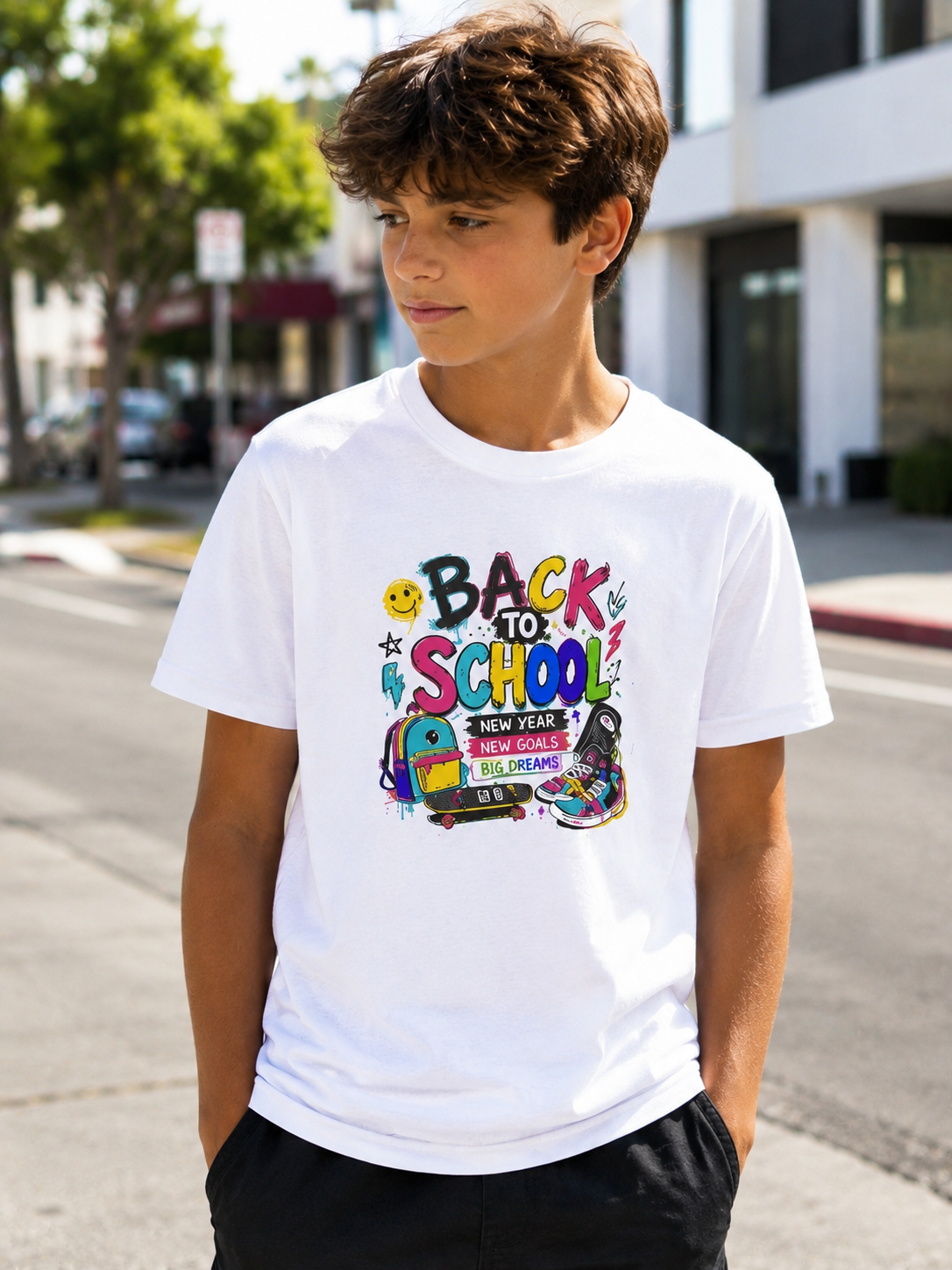 Back to School Youth T-Shirt | First Day of School Shirt | Backpack Sneakers Graphic Tee | Boys Girls School Tee | Student Gift