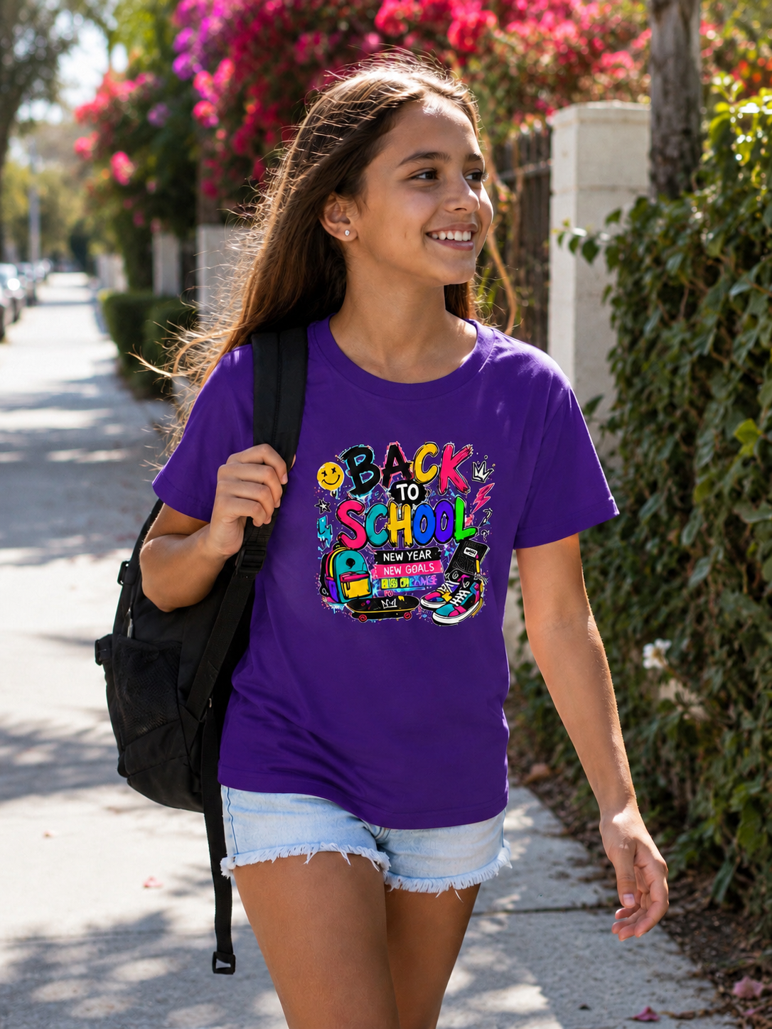 Back to School Youth T-Shirt | First Day of School Shirt | Backpack Sneakers Graphic Tee | Boys Girls School Tee | Student Gift