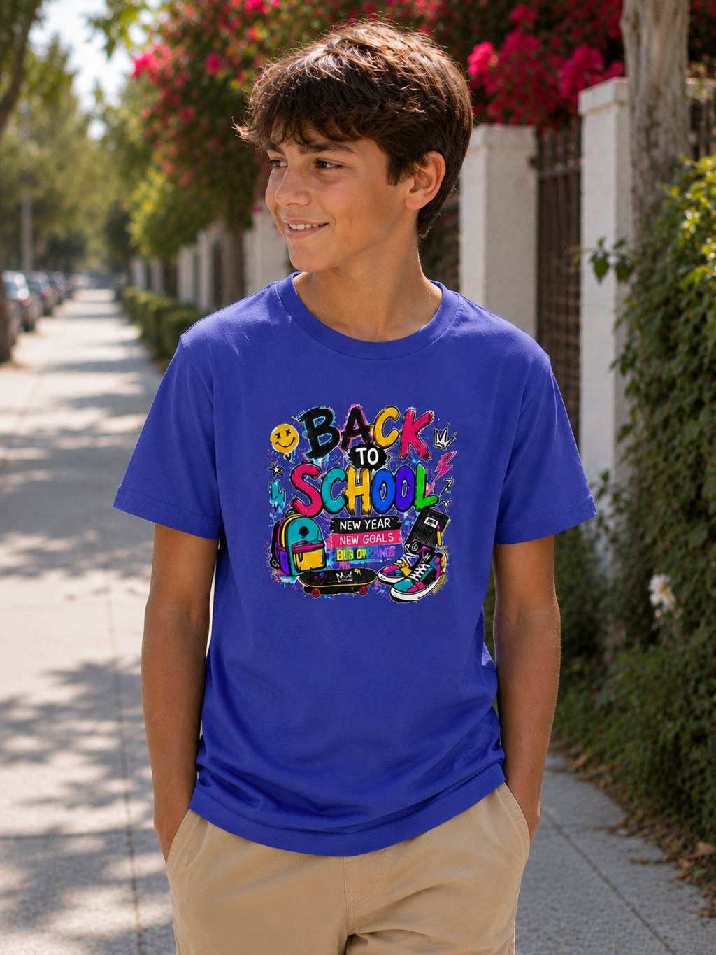 Back to School Youth T-Shirt | First Day of School Shirt | Backpack Sneakers Graphic Tee | Boys Girls School Tee | Student Gift