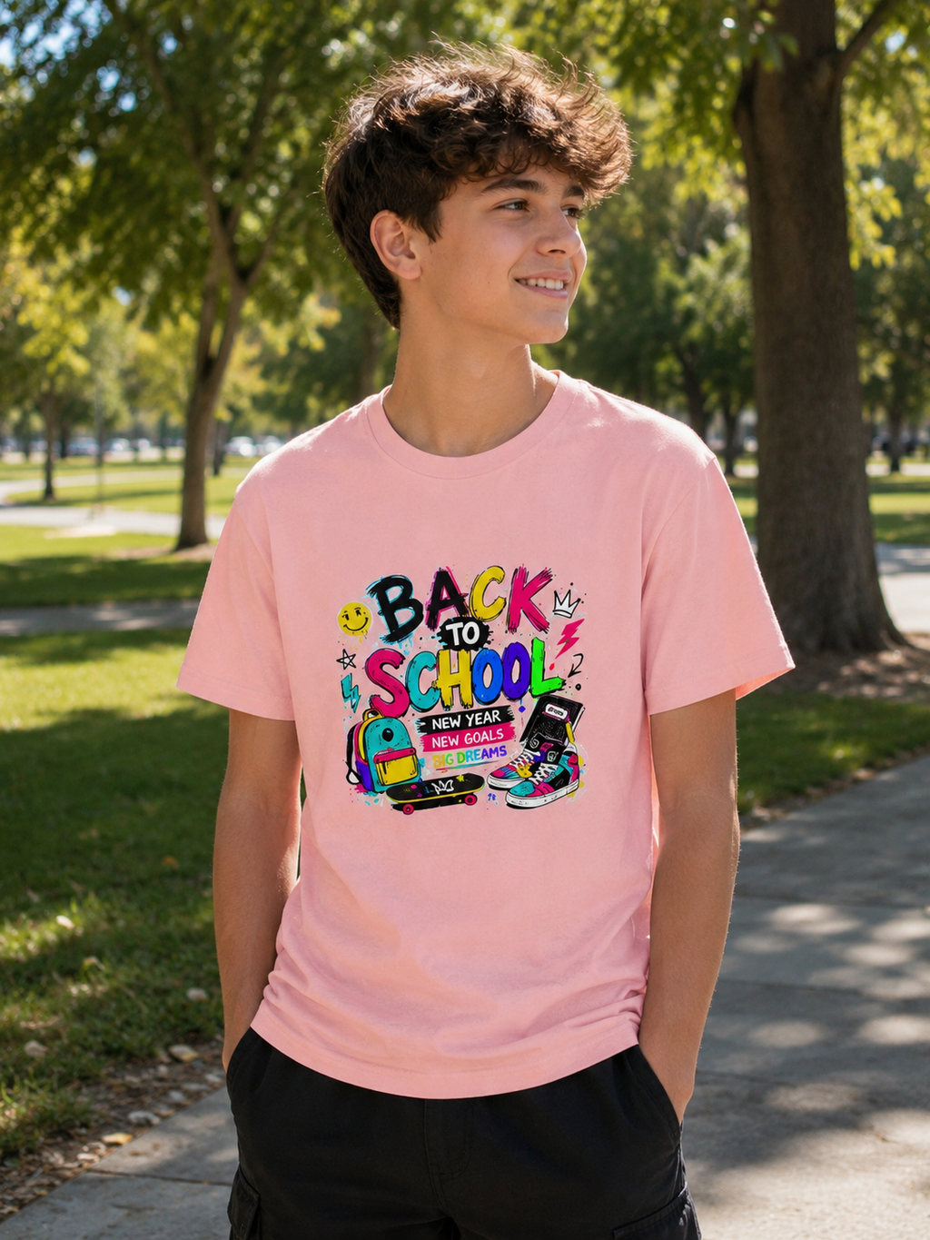 Back to School Youth T-Shirt | First Day of School Shirt | Backpack Sneakers Graphic Tee | Boys Girls School Tee | Student Gift