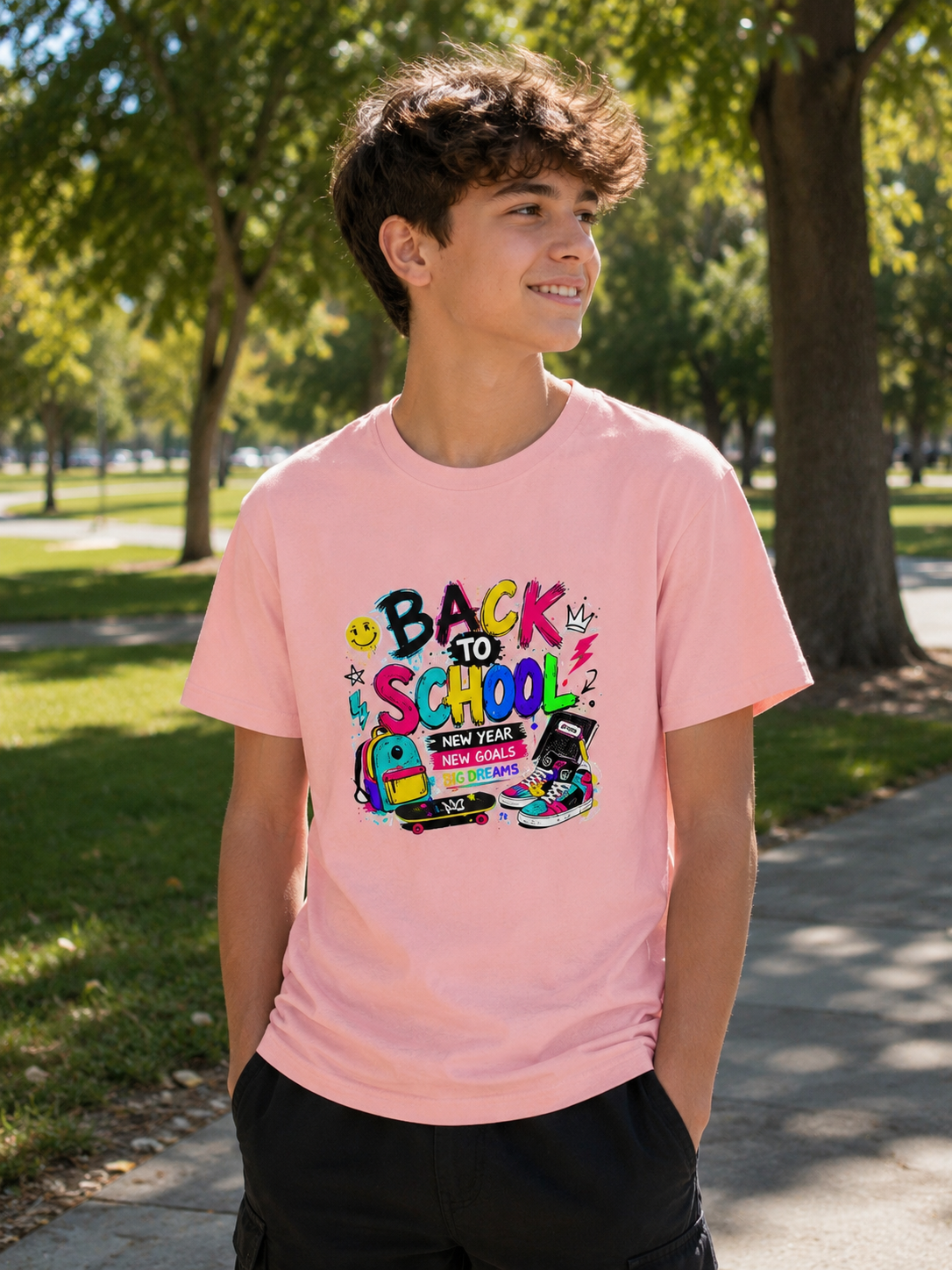 Back to School Youth T-Shirt | First Day of School Shirt | Backpack Sneakers Graphic Tee | Boys Girls School Tee | Student Gift
