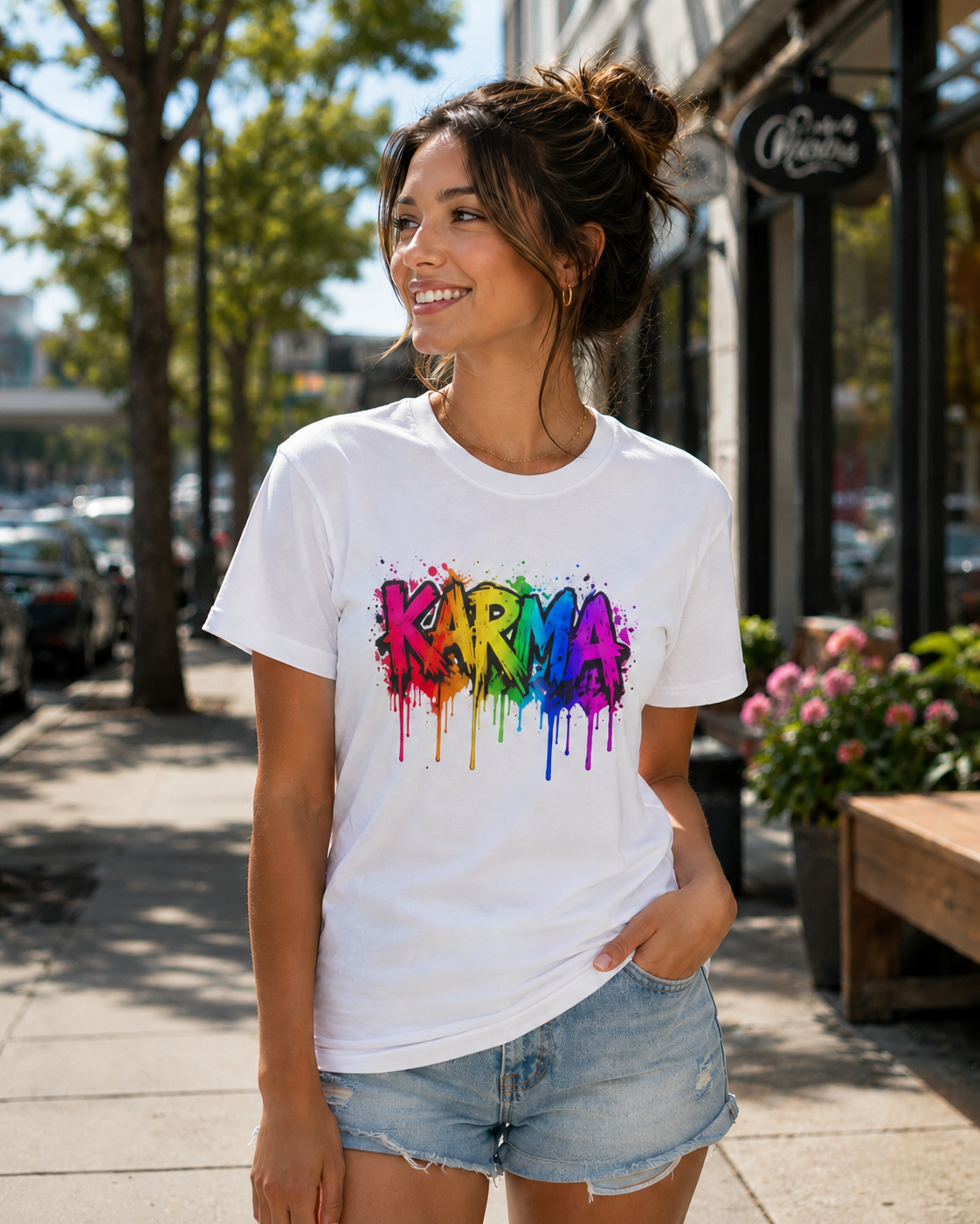 Karma Rainbow Drip Shirt, Funny Graphic Tee, Colorful Streetwear T-Shirt, Unisex Casual Tee, Gift Idea