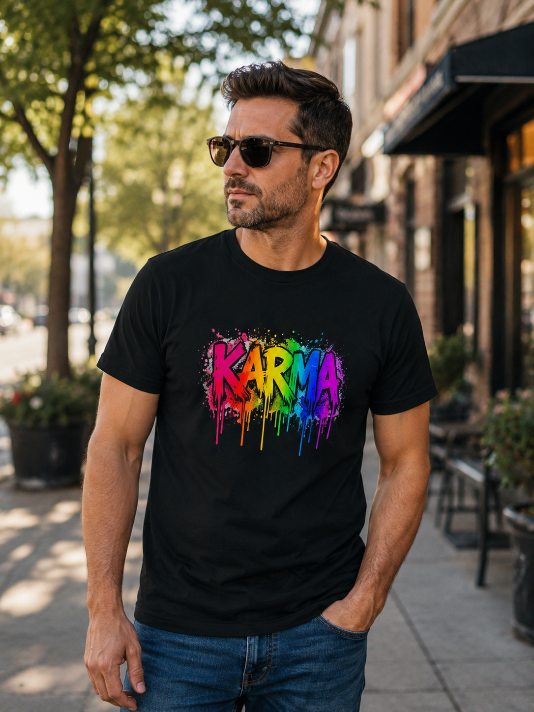 Karma Rainbow Drip Shirt, Funny Graphic Tee, Colorful Streetwear T-Shirt, Unisex Casual Tee, Gift Idea