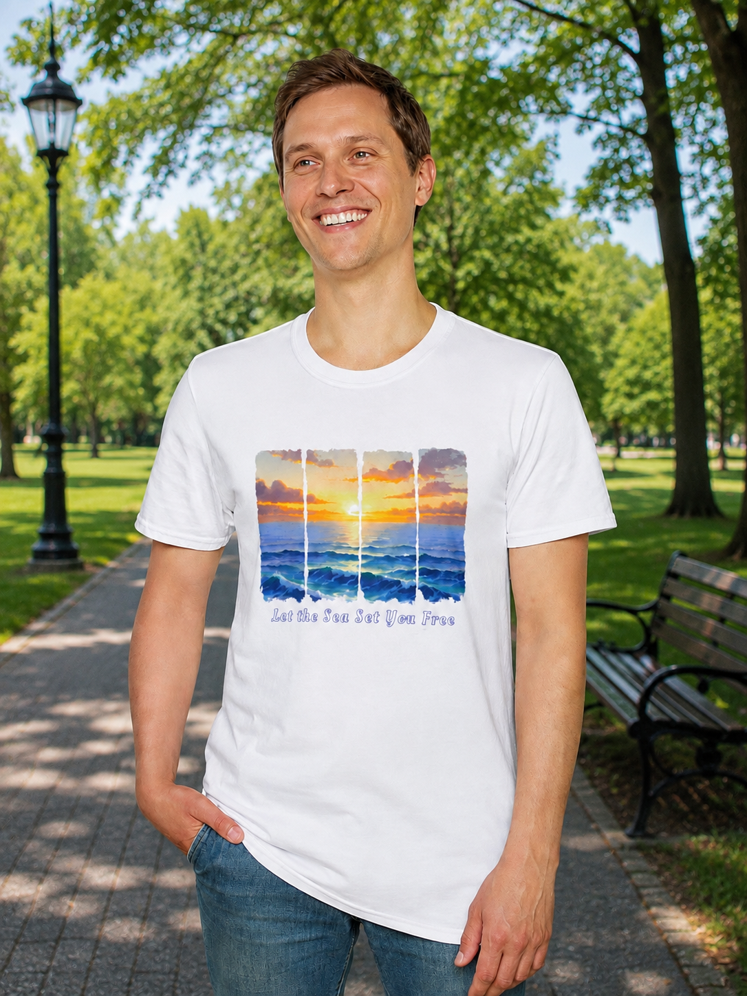 Sunset Ocean Wave T-Shirt, Let the Sea Set You Free Tee, Beach Lover Shirt