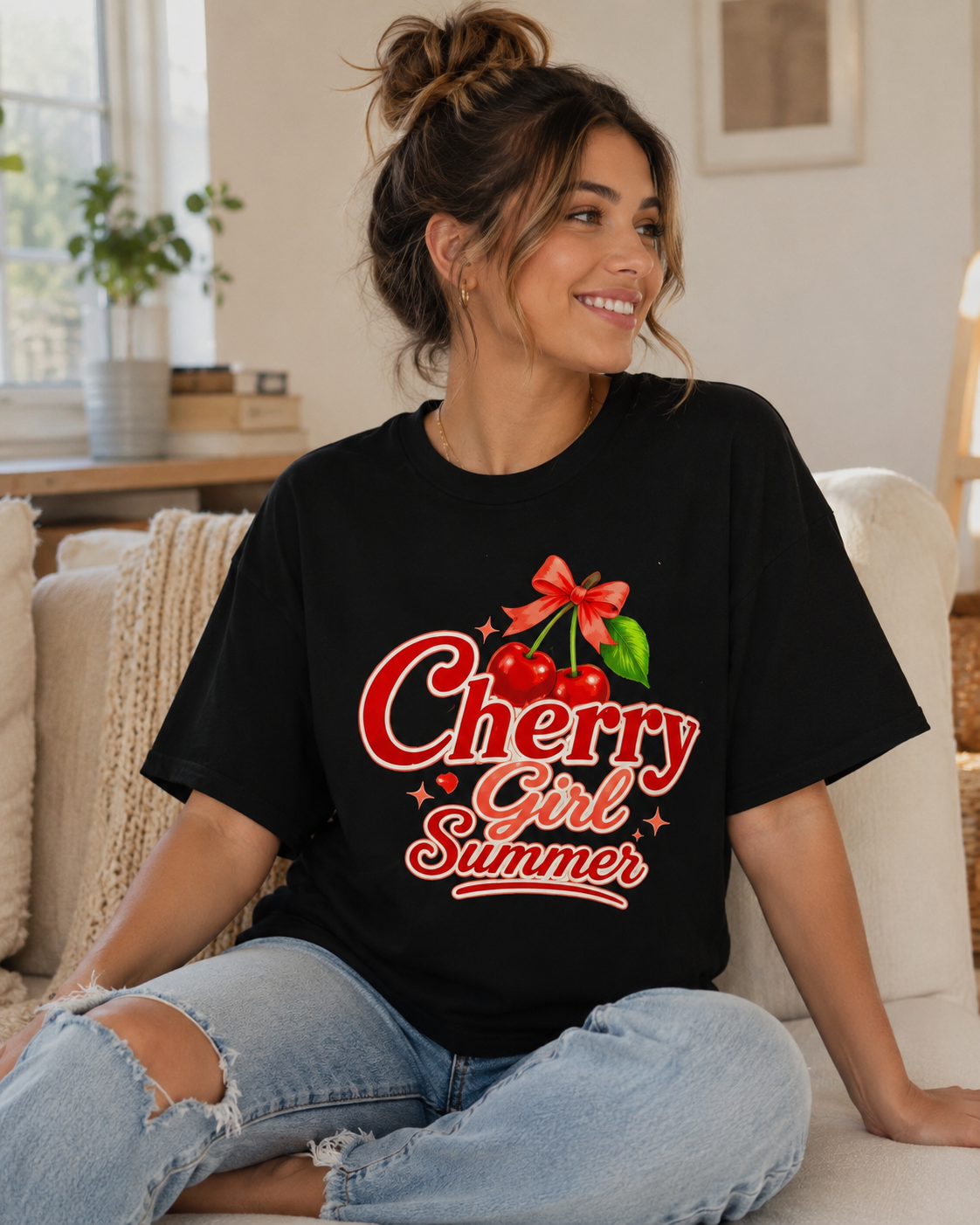 Cherry Girl Summer T-Shirt | Cute Retro Cherry Tee | Coquette Aesthetic Shirt | Summer Graphic Tee | Trendy Women's Shirt