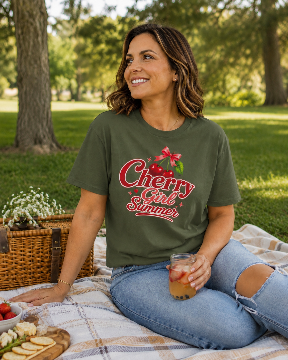 Cherry Girl Summer T-Shirt | Cute Retro Cherry Tee | Coquette Aesthetic Shirt | Summer Graphic Tee | Trendy Women's Shirt