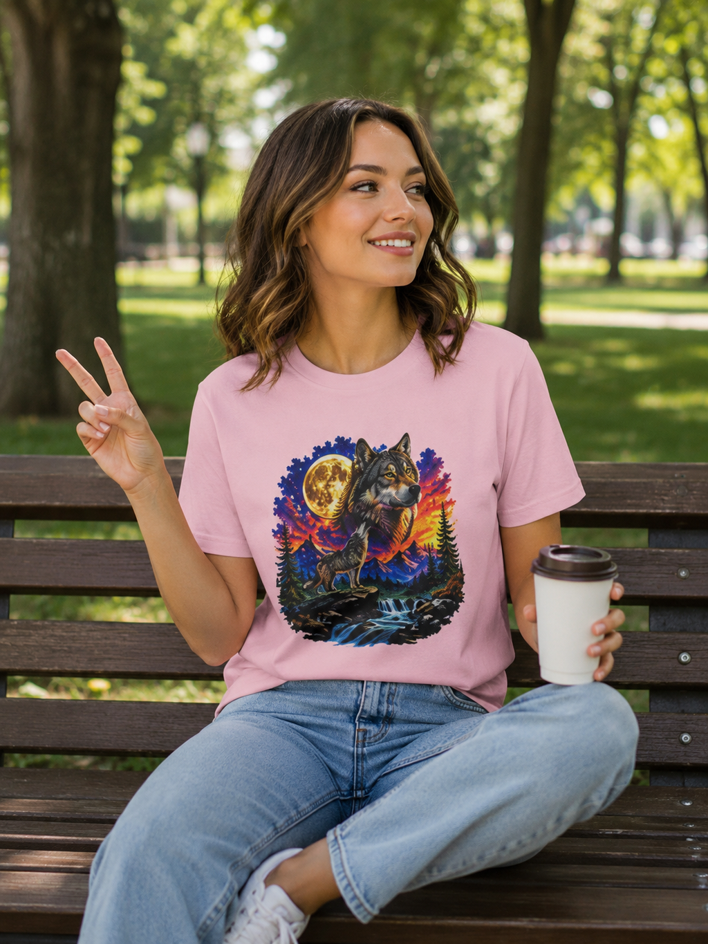 Colorful Wolf Moon T-Shirt, Nature Lover Gift, Howling Wolf Graphic Tee, Mountain Forest Shirt, Wildlife Adventure Tee