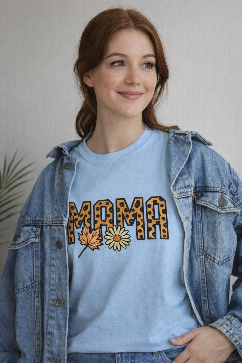 Leopard Print MAMA Shirt, Tee with Leaf and Daisy Accent