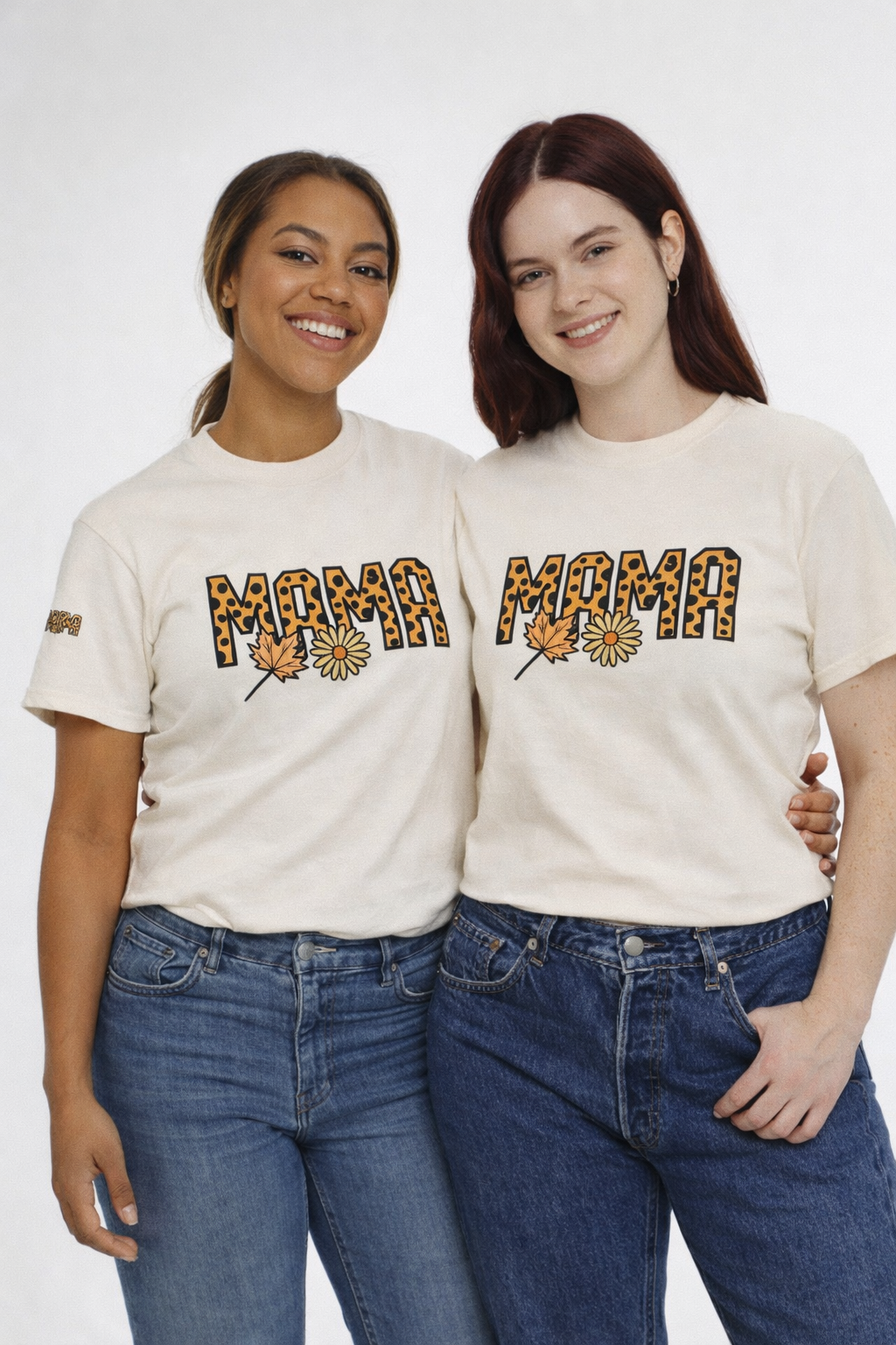 Leopard Print MAMA Shirt, Tee with Leaf and Daisy Accent