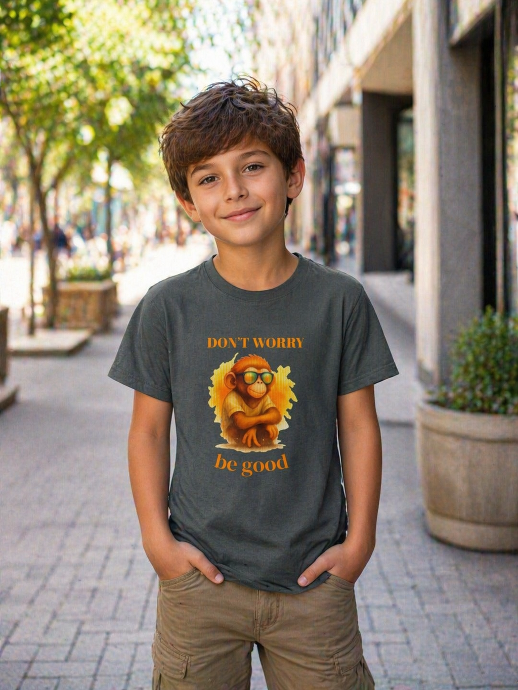 Funny Monkey T-Shirt “Don’t Worry Be Good”, Cute Animal Tee, Kids Graphic Shirt, Cool Monkey Shirt, Gift for Kids