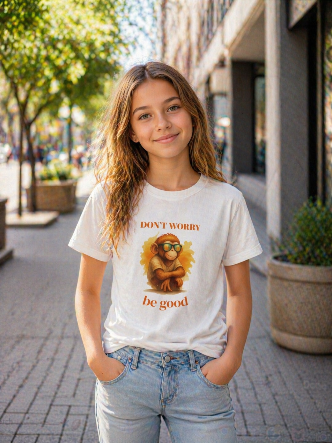 Funny Monkey T-Shirt “Don’t Worry Be Good”, Cute Animal Tee, Kids Graphic Shirt, Cool Monkey Shirt, Gift for Kids