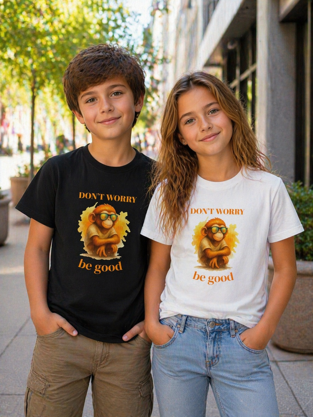 Funny Monkey T-Shirt “Don’t Worry Be Good”, Cute Animal Tee, Kids Graphic Shirt, Cool Monkey Shirt, Gift for Kids
