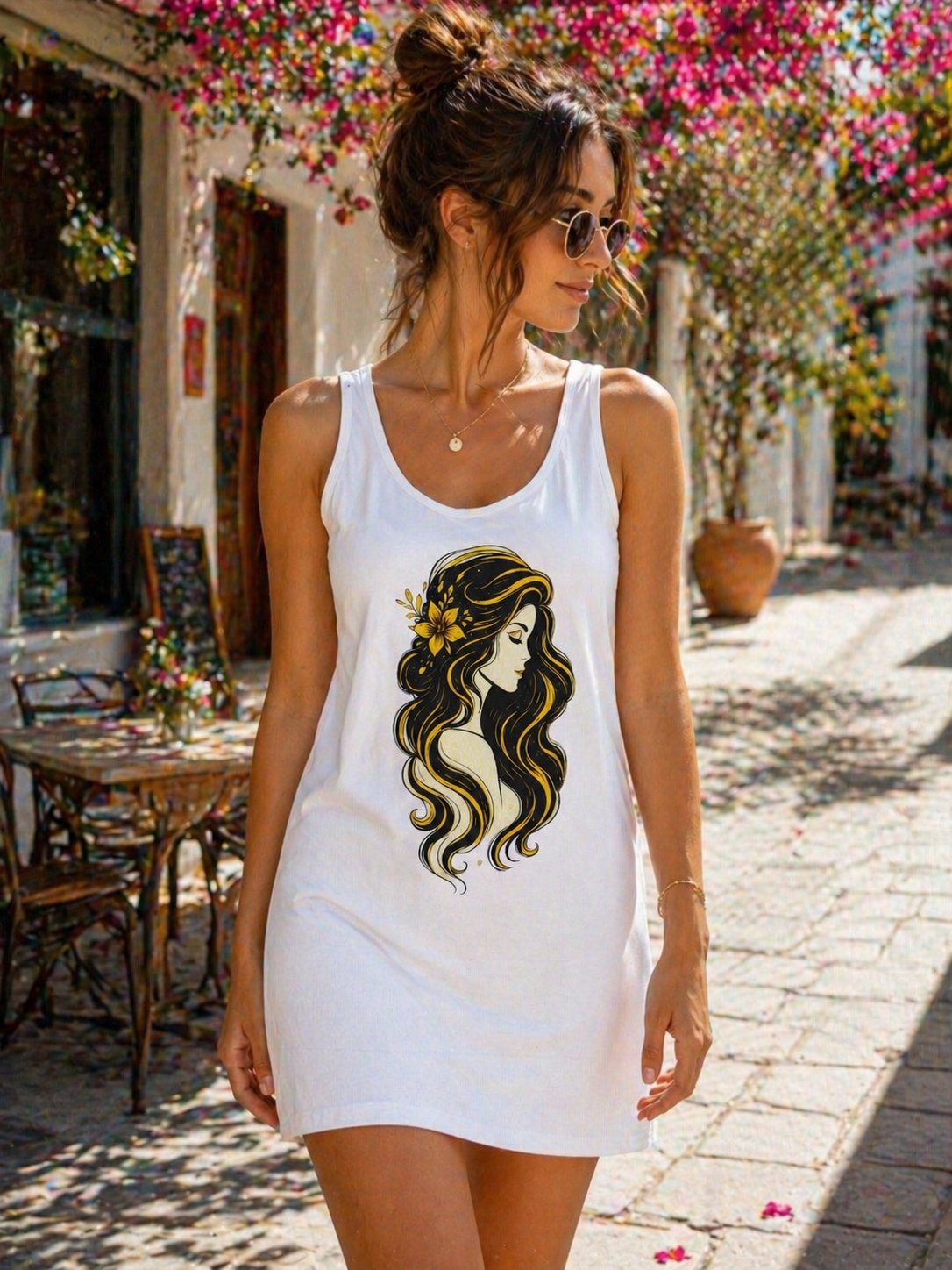 Women Tank Dress Boho Girl Graphic Summer Mini Dress Aesthetic Outfit Casual Cute Gift for Her