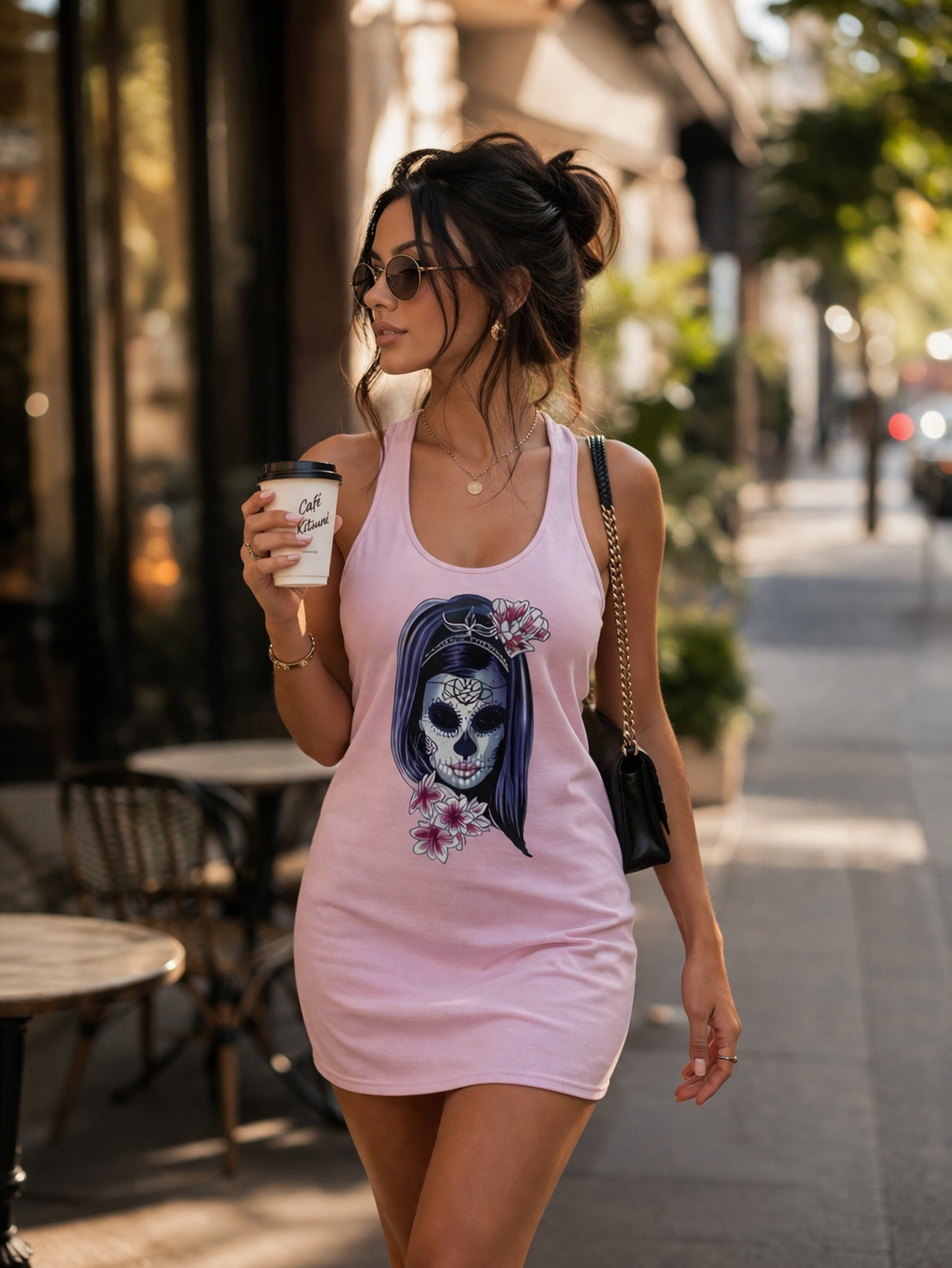 Sugar Skull Floral Racerback Dress - Day of the Dead Gothic Floral AOP Dress