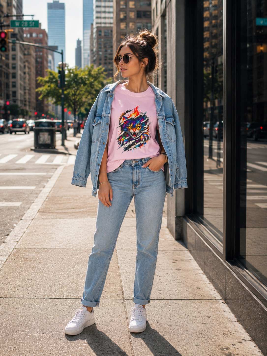Colorful Angry Cat Rip Through Graphic Tee | Neon Cat T-Shirt | Unisex Streetwear Shirt | Fierce Cat Art | Gift for Cat Lovers