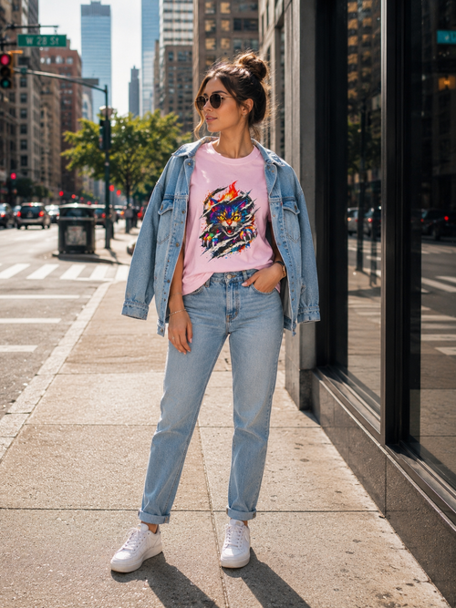 Colorful Angry Cat Rip Through Graphic Tee | Neon Cat T-Shirt | Unisex Streetwear Shirt | Fierce Cat Art | Gift for Cat Lovers