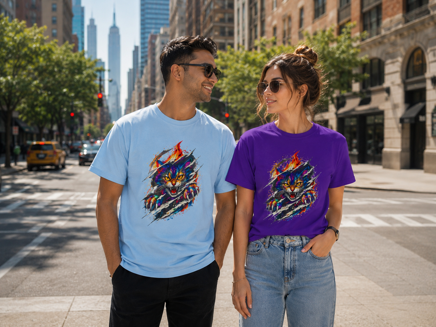 Colorful Angry Cat Rip Through Graphic Tee | Neon Cat T-Shirt | Unisex Streetwear Shirt | Fierce Cat Art | Gift for Cat Lovers