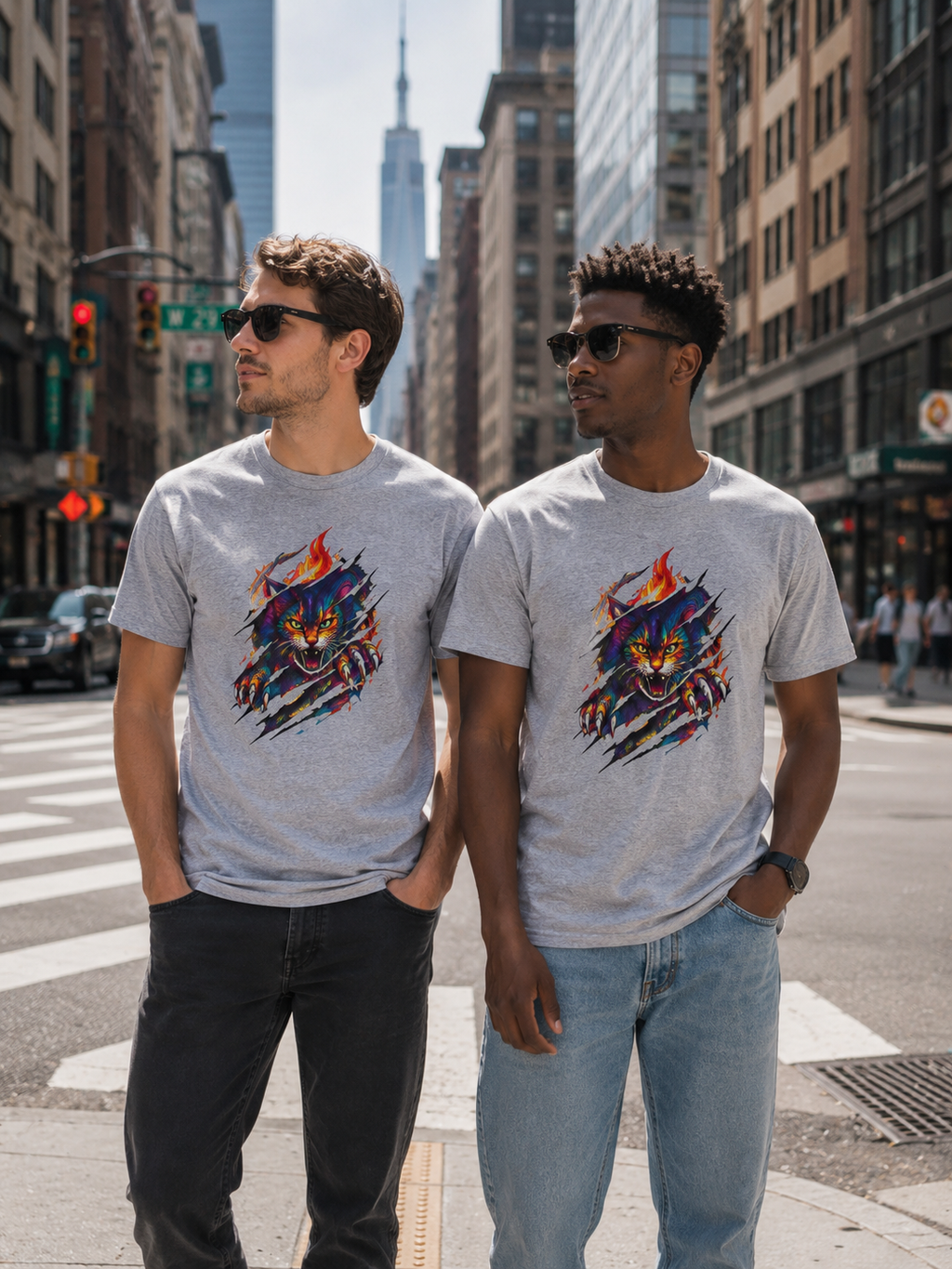Colorful Angry Cat Rip Through Graphic Tee | Neon Cat T-Shirt | Unisex Streetwear Shirt | Fierce Cat Art | Gift for Cat Lovers