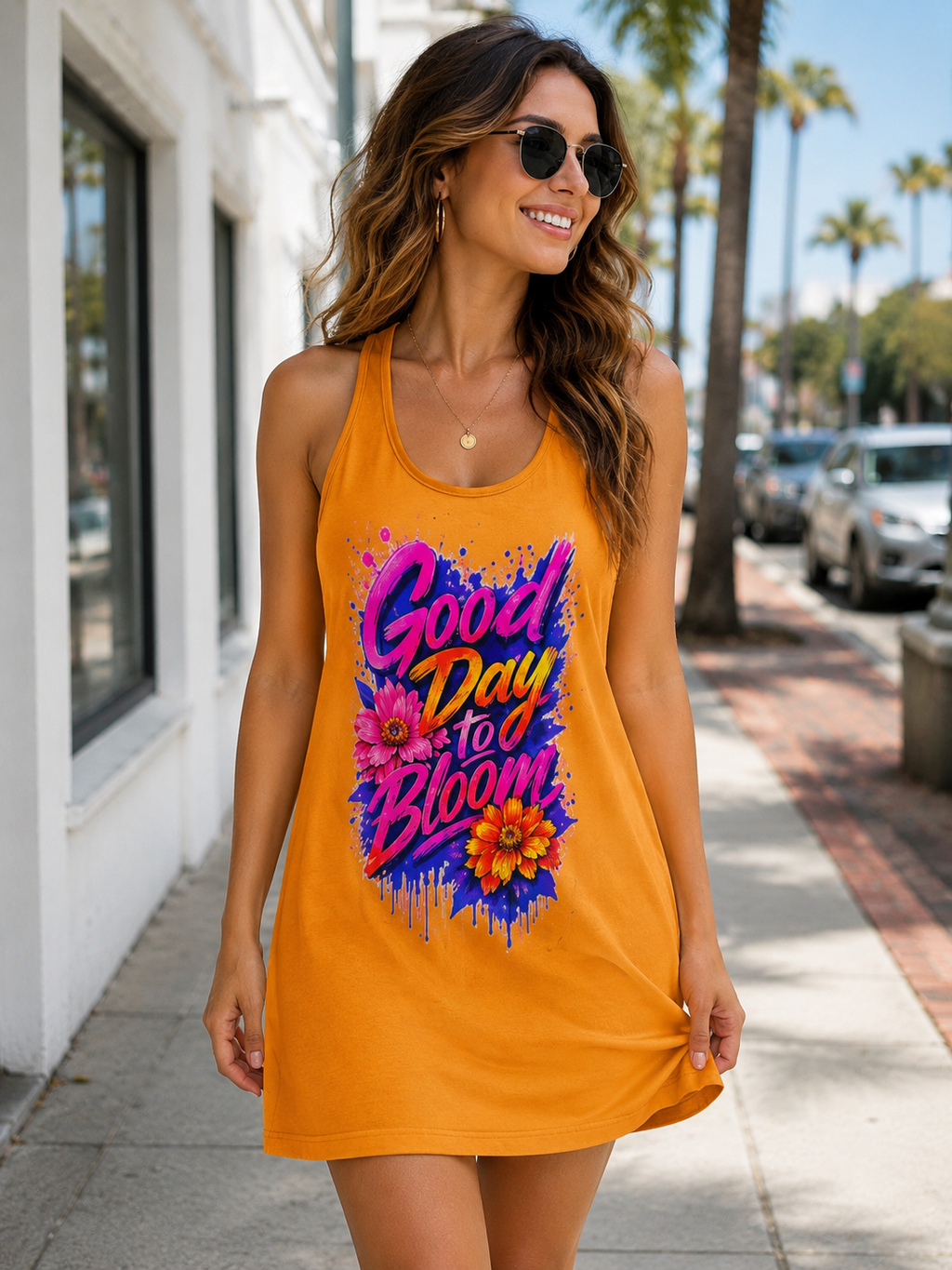 Good Day to Bloom Racerback Dress | Floral Summer Dress for Women | Colorful Graphic Dress | Casual Beach Vacation Dress