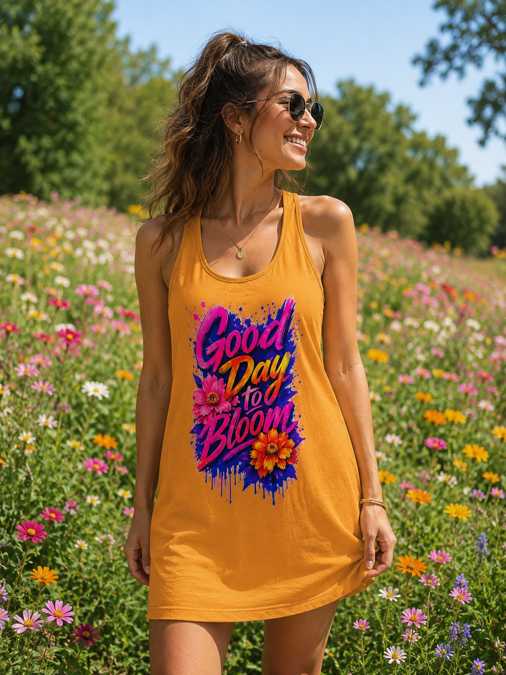Good Day to Bloom Racerback Dress | Floral Summer Dress for Women | Colorful Graphic Dress | Casual Beach Vacation Dress