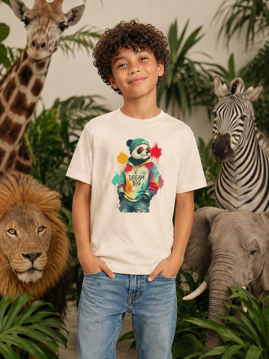 Dream Big Panda Youth T-Shirt | Colorful Panda Graphic Tee for Kids