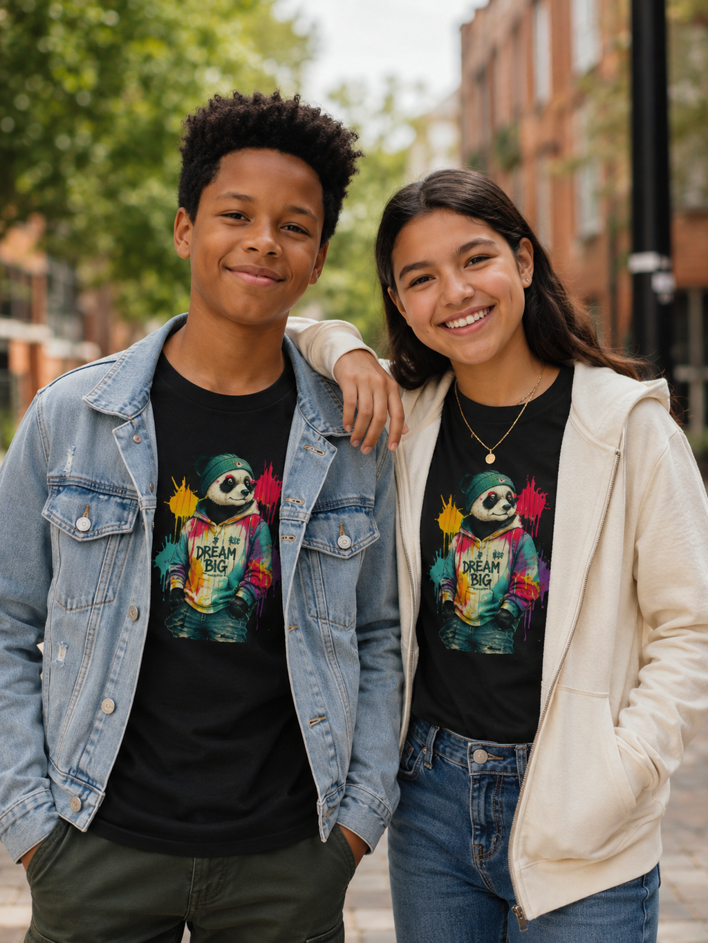 Dream Big Panda Youth T-Shirt | Colorful Panda Graphic Tee for Kids