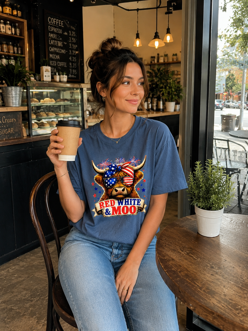 Patriotic Cow T-Shirt — "Red White & Moo" 4th of July Graphic Tee