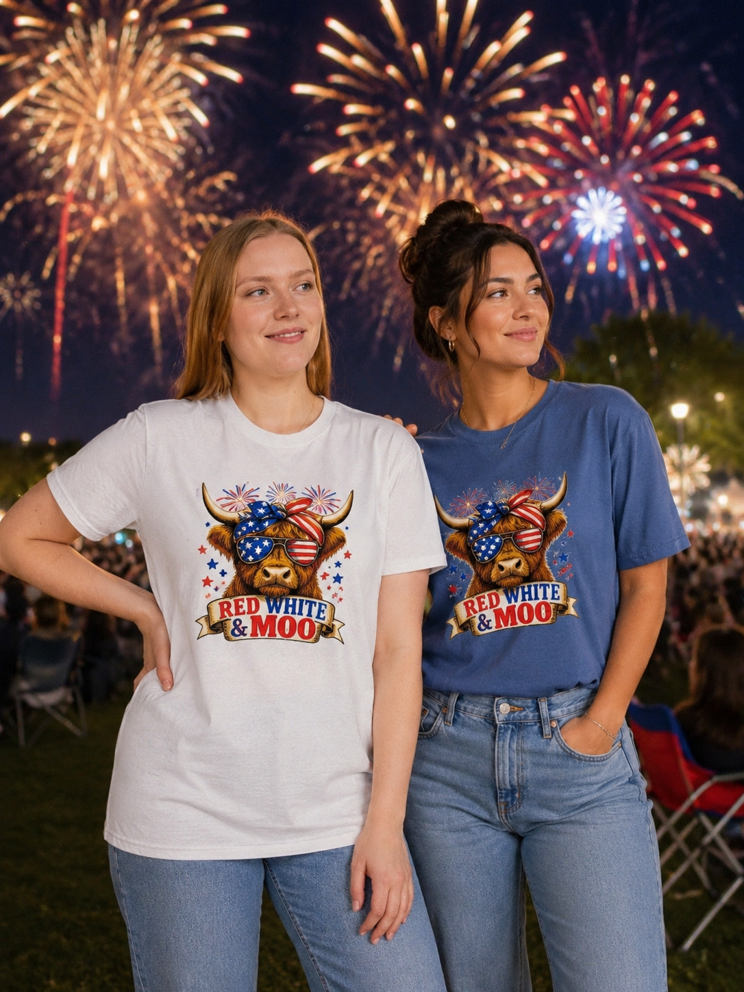 Patriotic Cow T-Shirt — "Red White & Moo" 4th of July Graphic Tee