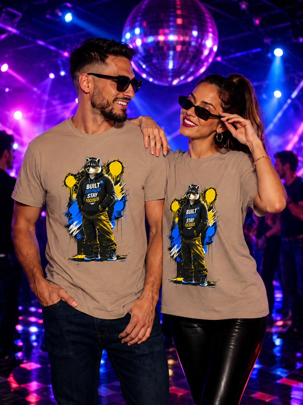 Raccoon Street Art Tee — "Built Not Born" Graphic T-Shirt
