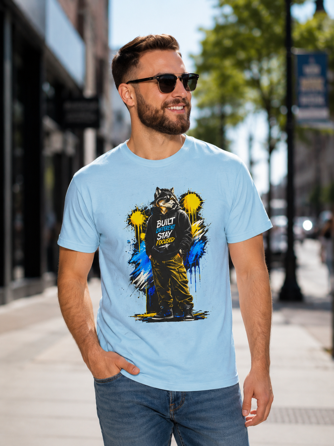 Raccoon Street Art Tee — "Built Not Born" Graphic T-Shirt