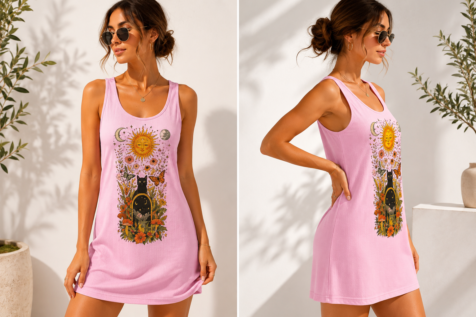 Mystic Sun & Black Cat Floral Racerback Dress