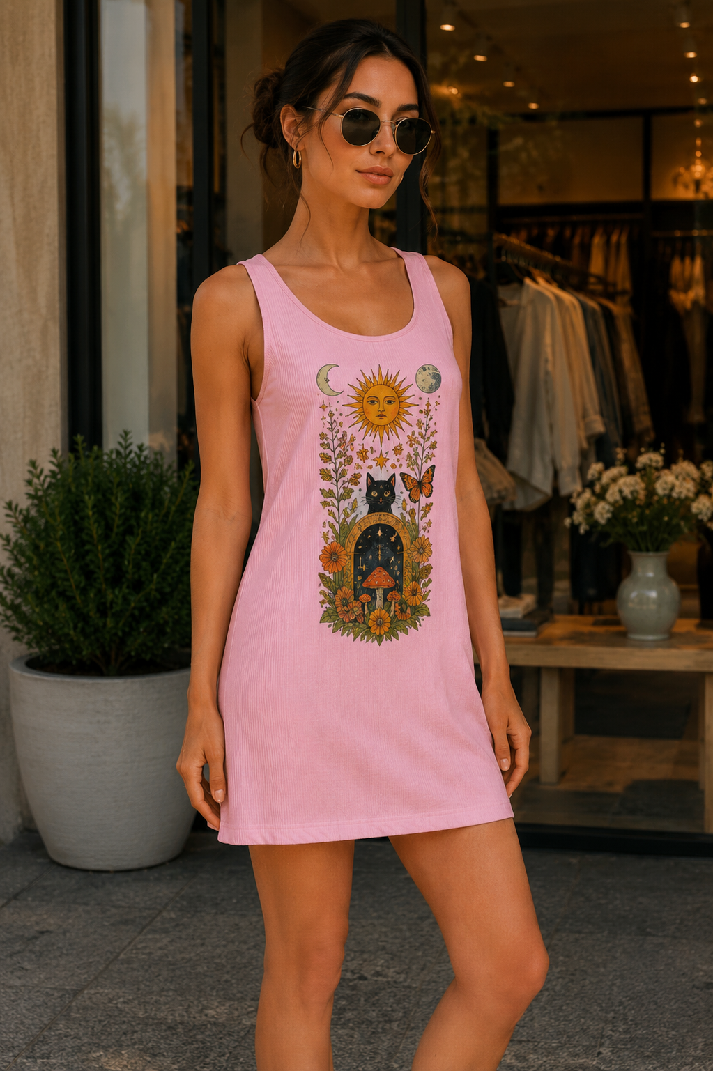 Mystic Sun & Black Cat Floral Racerback Dress