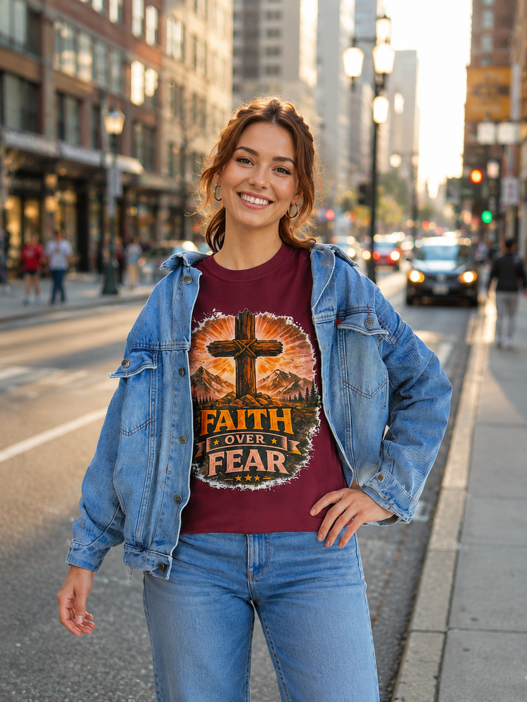 Faith Over Fear T-Shirt | Christian Cross Shirt | Religious Graphic Tee | Bible Verse Gift | Men's Faith Shirt