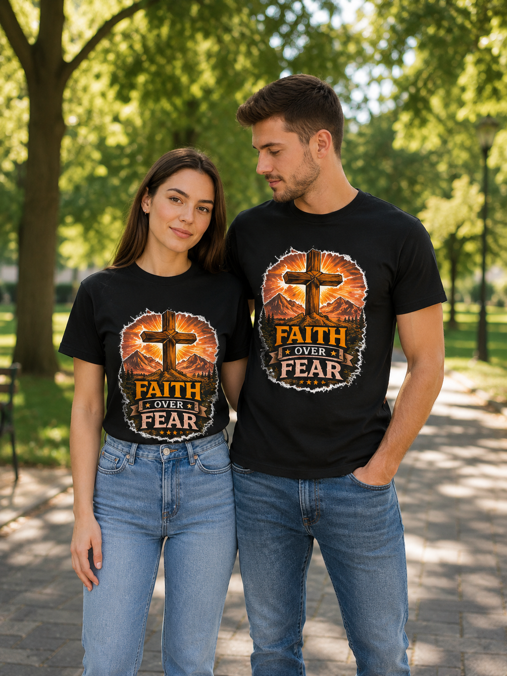 Faith Over Fear T-Shirt | Christian Cross Shirt | Religious Graphic Tee | Bible Verse Gift | Men's Faith Shirt