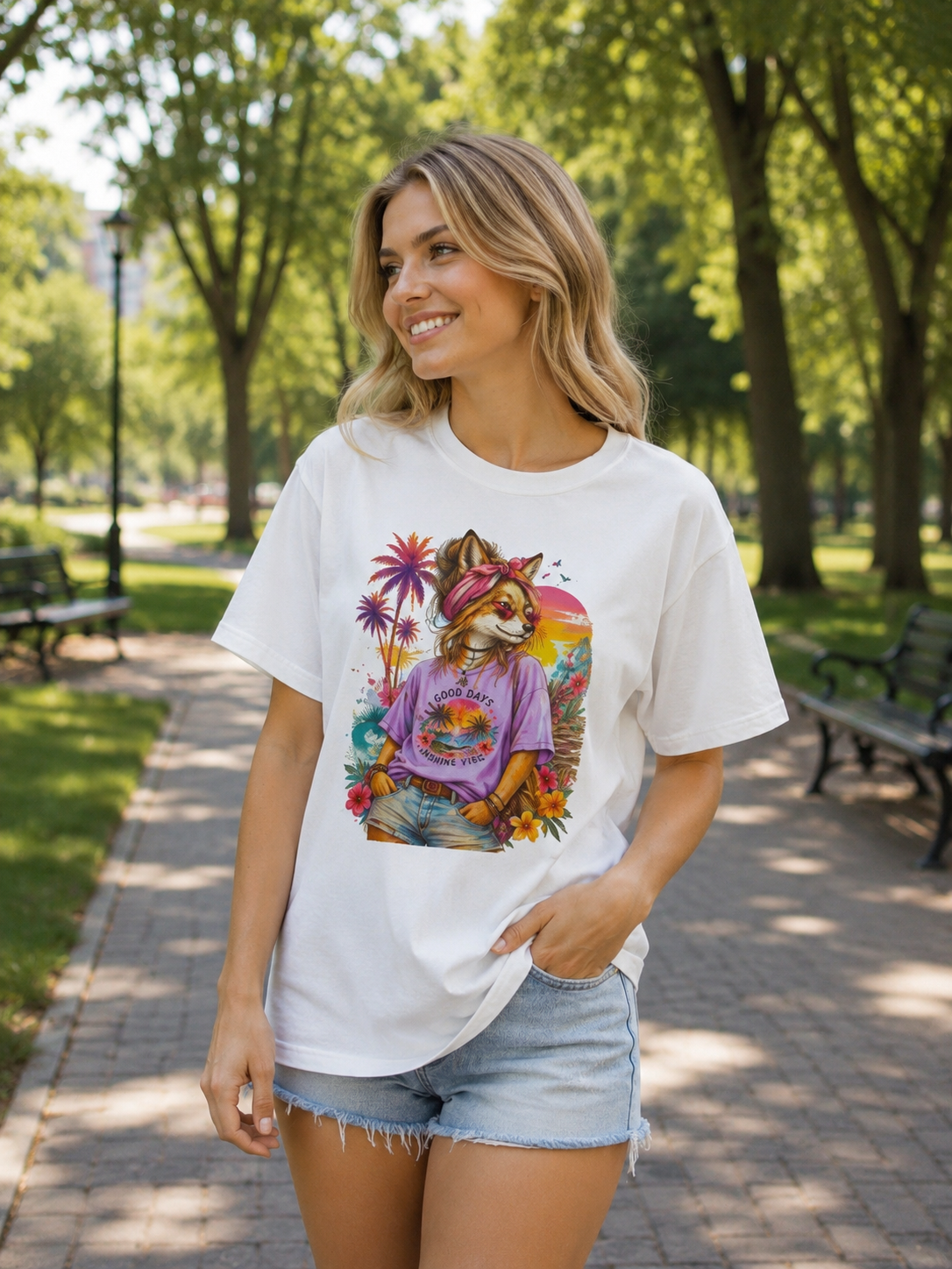 Fox Beach Vibes Shirt, Retro Beach T-Shirt, Summer Sunset Graphic Tee, Coastal Vacation Gift