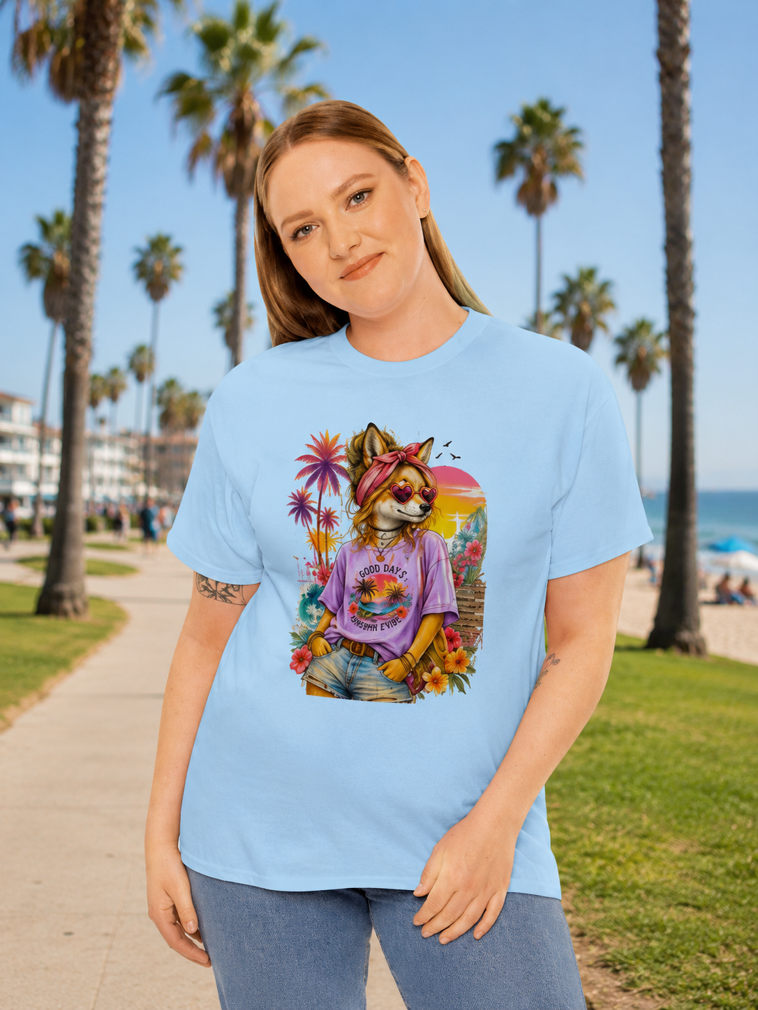 Fox Beach Vibes Shirt, Retro Beach T-Shirt, Summer Sunset Graphic Tee, Coastal Vacation Gift