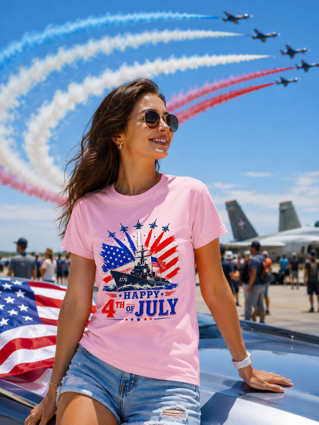 Happy 4th of July Shirt, Patriotic USA Flag Tee, American Eagle & Navy Ship Shirt, Independence Day T-Shirt, Military Pride Gift