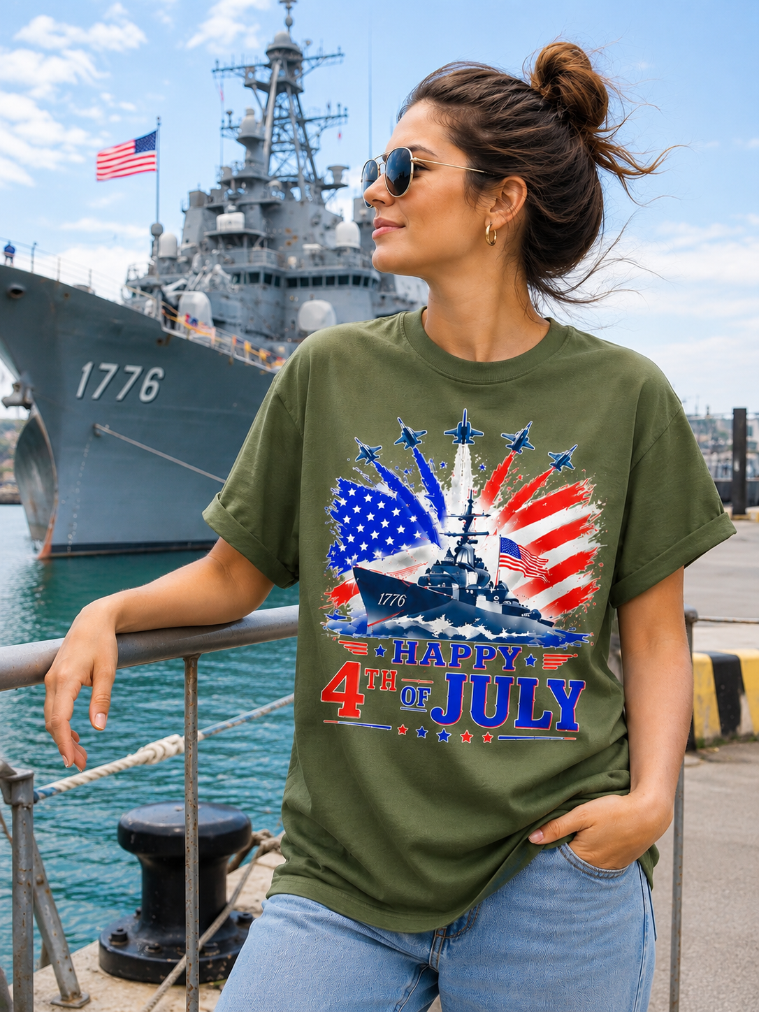 Happy 4th of July Shirt, Patriotic USA Flag Tee, American Eagle & Navy Ship Shirt, Independence Day T-Shirt, Military Pride Gift