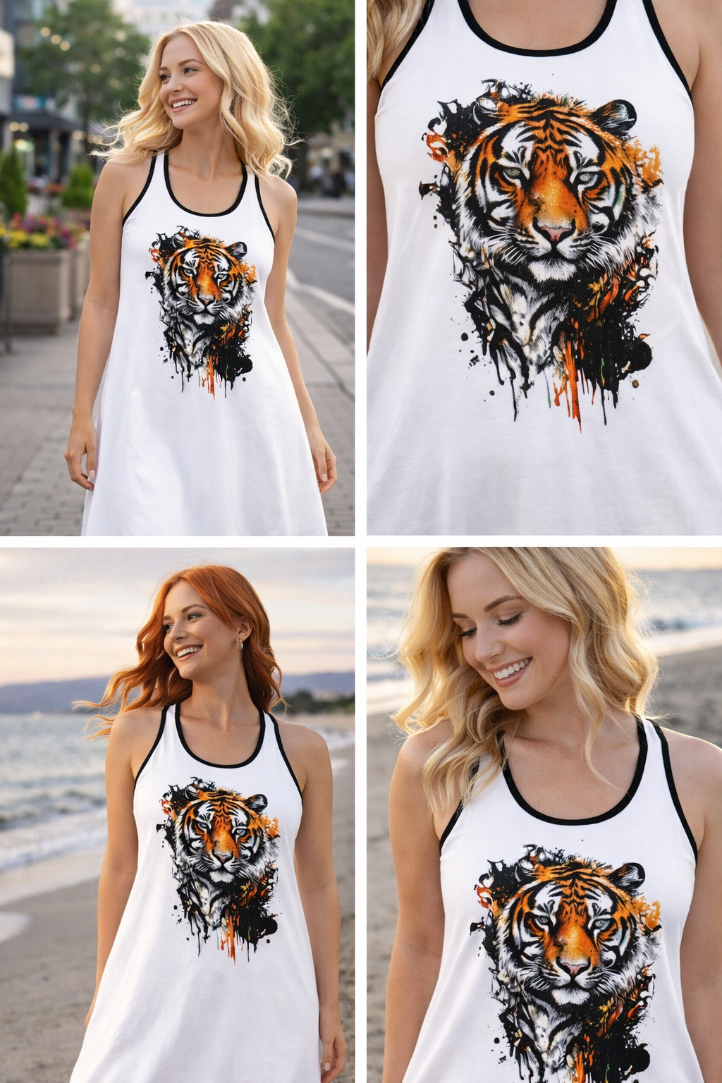 Tiger Watercolor Racerback Summer Dress — Artistic Floral Tiger Print